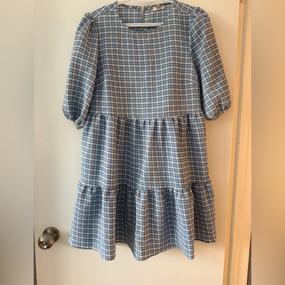 Ardene Plaid Puff Sleeve Mini Dress